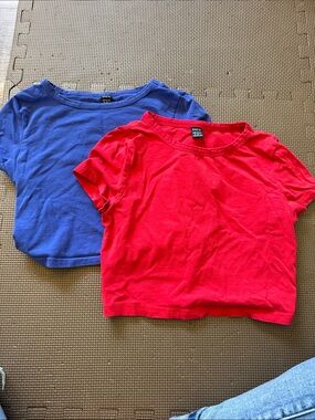 SHEIN Short Sleeve Crop Tee - Red and Blue